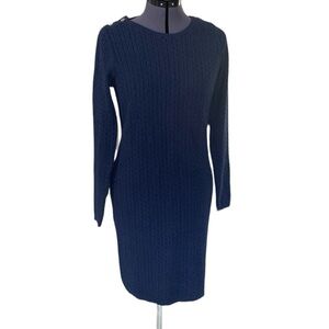 Nautica Cable Knit Sweater Dress M Cotton  Bodicon 2 Button Shoulder Long Sleeve